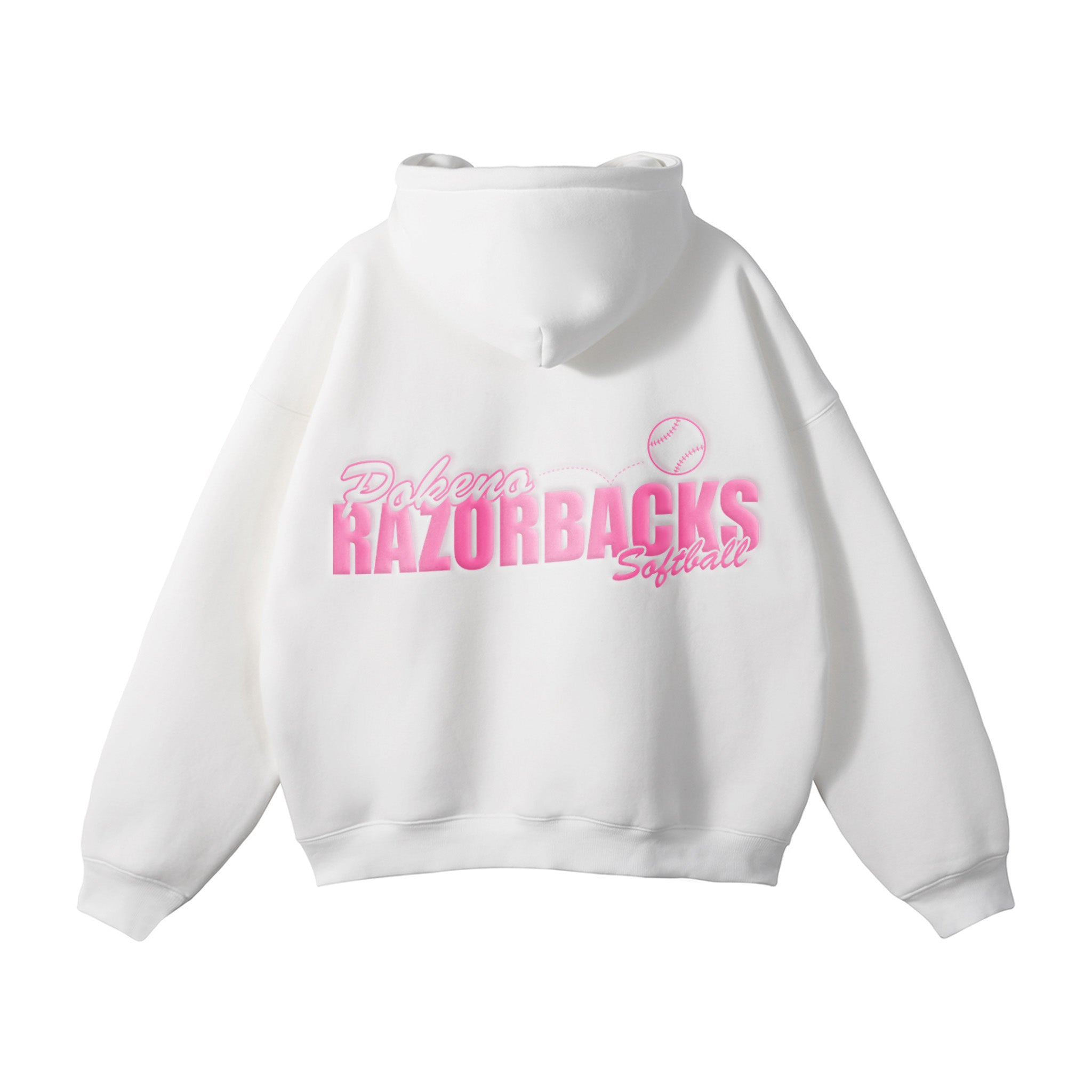 Razorbacks Puff Hoodie (White) - Pokeno Softball